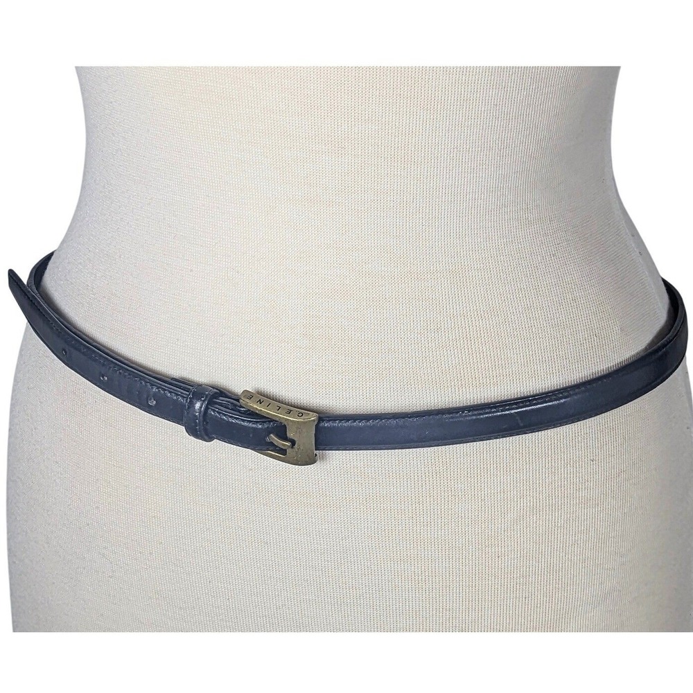 90s Celine Vintage Minimalist Black Leather Slim Belt Gold Logo Made in Italy L - Picture 5 of 7